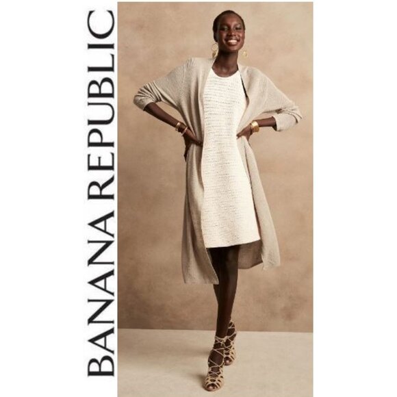 Banana Republic Sweaters - BANANA REPUBLIC, linen open front long beige cardigan with pockets